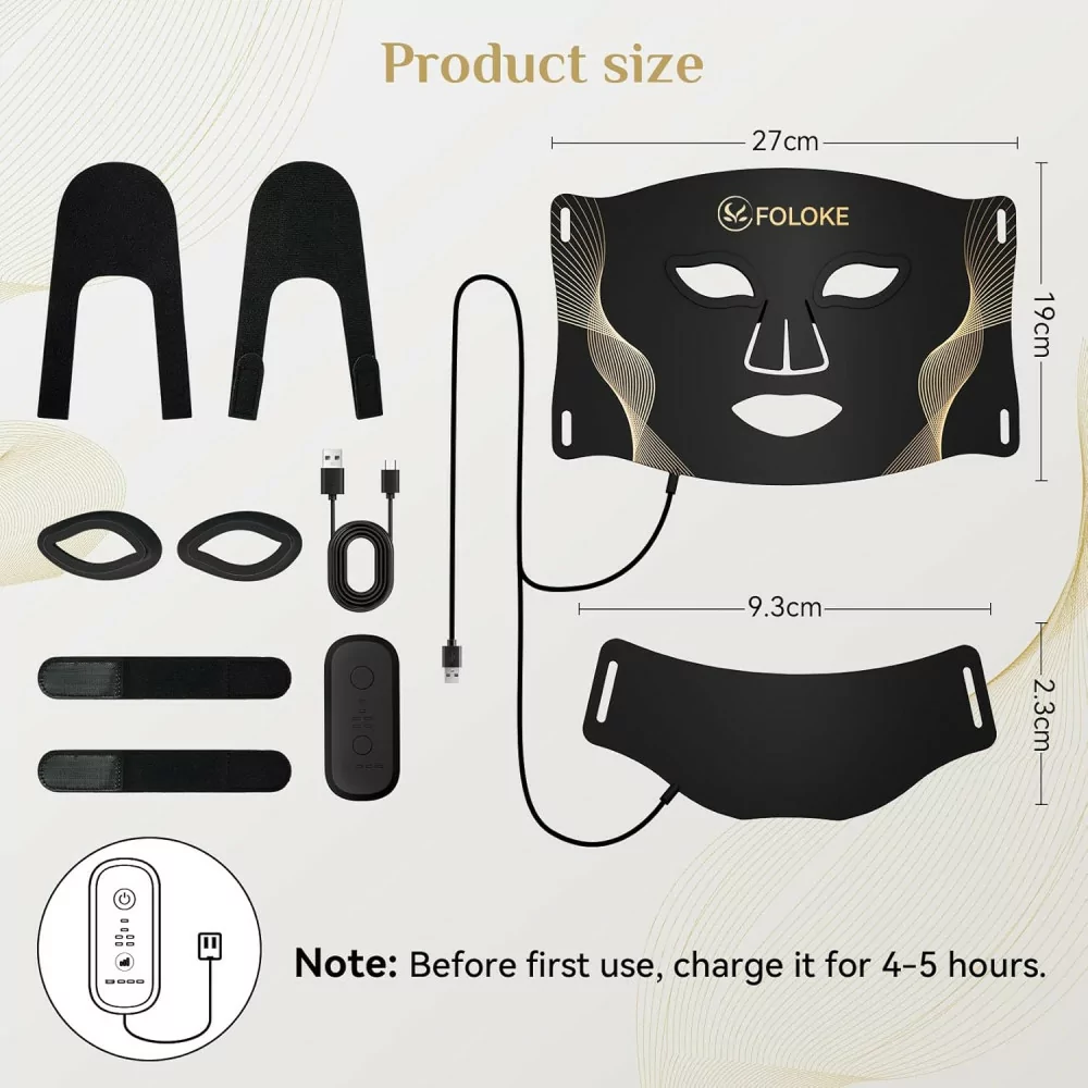 Advanced Black LED Light Therapy Mask & Neck - Red 630nm & NIR 830nm