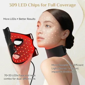 Advanced Black LED Light Therapy Mask & Neck - Red 630nm & NIR 830nm