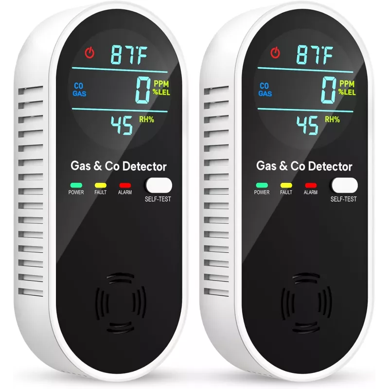 4-in-1 Carbon Monoxide & Gas Leak Detector with Dual Alarms – 2 Pack