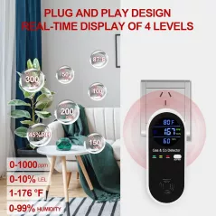 Détecteur gaz naturel et monoxyde de carbone 4-en-1 Koabbit avec alarme, température et humidité, lot de 2