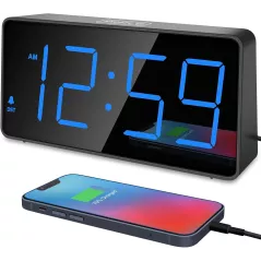 Réveil numérique Peakeep LED lumineux avec chargeur USB bleu