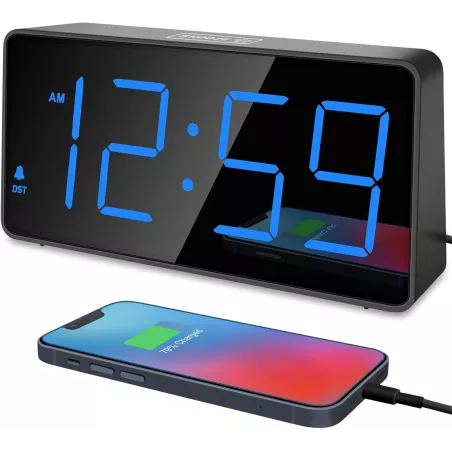 Réveil numérique Peakeep LED lumineux avec chargeur USB bleu