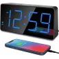 Réveil numérique Peakeep avec grand écran LED, alarme forte, chargeur USB, pile de secours - Bleu