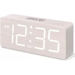 DreamSky Wooden Digital Alarm Clock with Large Numbers & Loud Alarm
