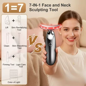 7-in-1 Red Light Face & Neck Massager | Portable 3-Color Skin Care Tool