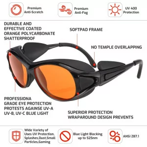 UV Safety Glasses for 90-490nm UV Lamps | Anti-Fatigue, Shatterproof