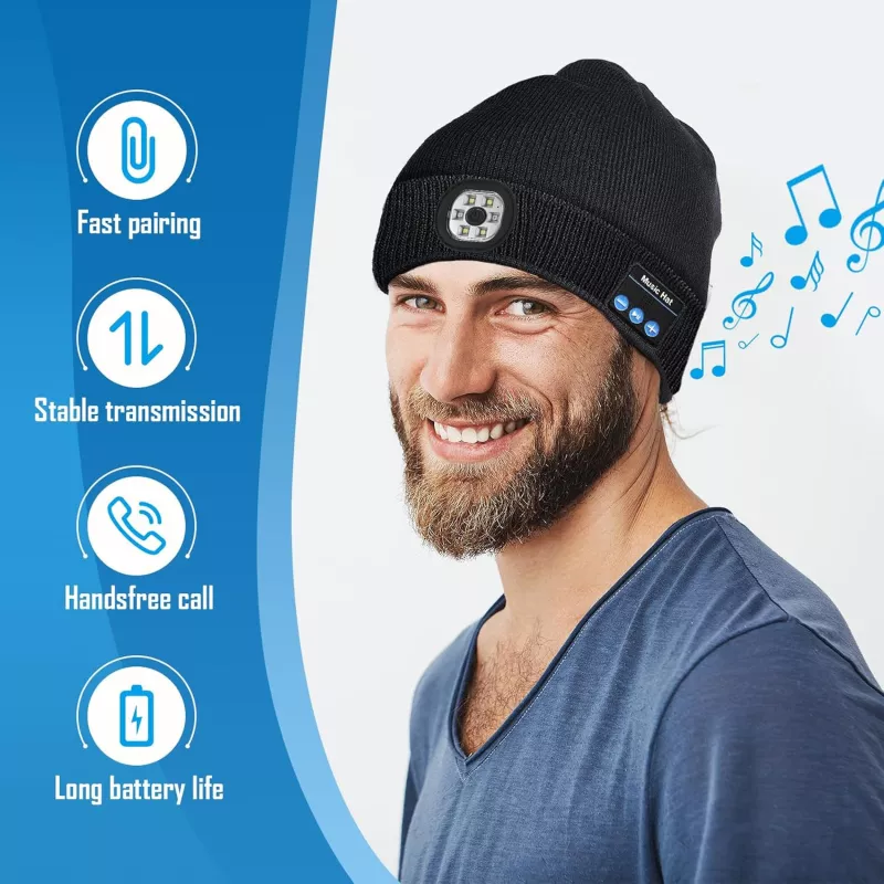 LED Bluetooth Beanie Hat - Cool Valentines & Birthday Gift for Men Dad