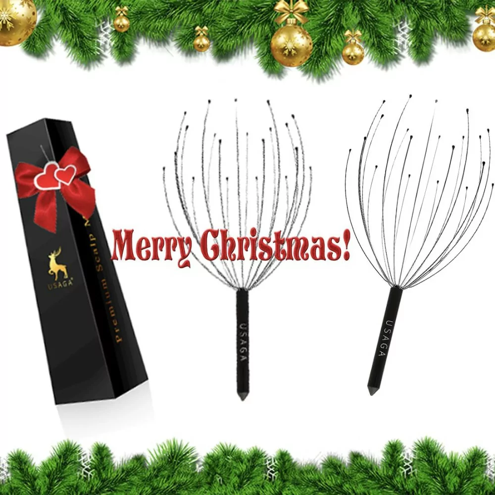 USAGA 20-Finger Head Massager - Scalp & Body Relaxation Gift (Black)