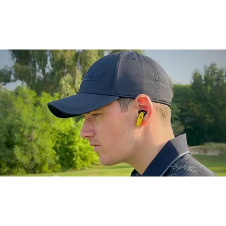 TecTecTec Team8 E Écouteurs Bluetooth Golf avec Alertes Danger et Distances Front/Milieu/Arrière - Jaune