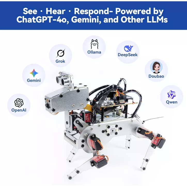 Kit Robot AI SunFounder avec Raspberry Pi Zero 2 W, 32G TF, ChatGPT-4o, Commande Vocale & Vidéo, 12 Servos