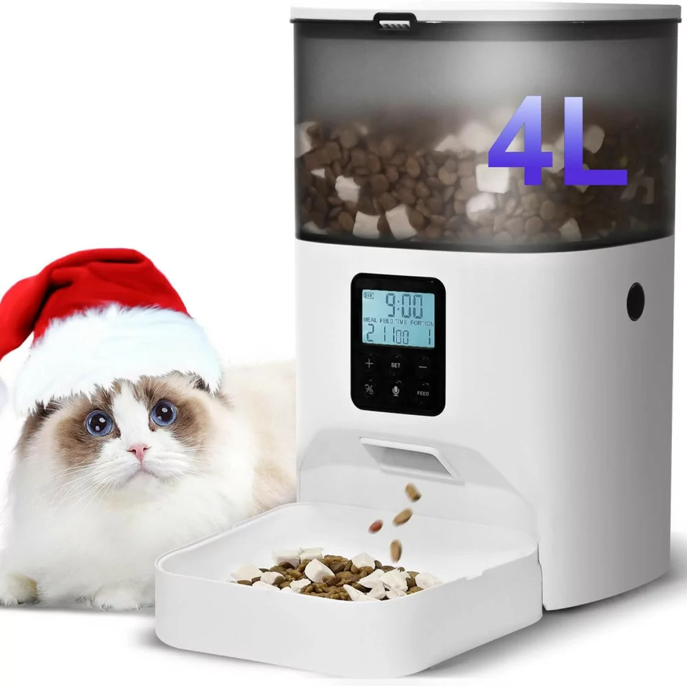 Automatic Cat Feeder 4L with Voice Recorder & 8 Meals Daily – White