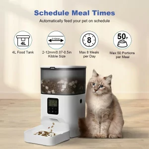Automatic Cat Feeder 4L with Voice Recorder & 8 Meals Daily – White