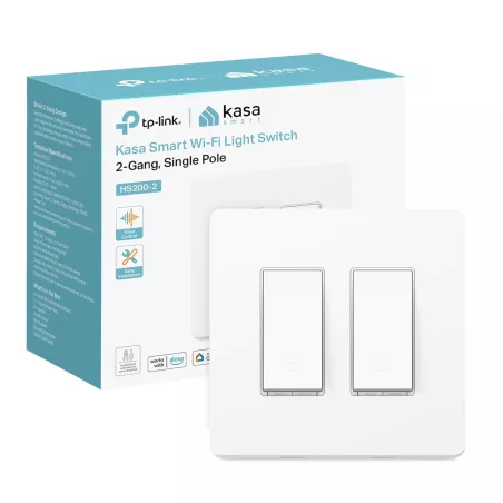 Interrupteur Intelligent Kasa HS200-2 2-Gang, Wi-Fi 2.4GHz, Compatible Alexa & Google Home, Blanc