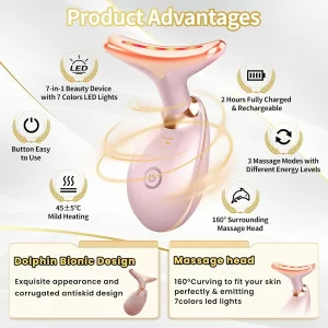 Triple Action LED Face & Neck Light Therapy Device with 7 Color LEDs