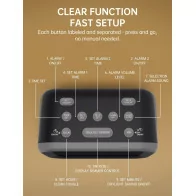 Réveil Super Puissant 115dB, Double Alarme, 6 Sons - Gris