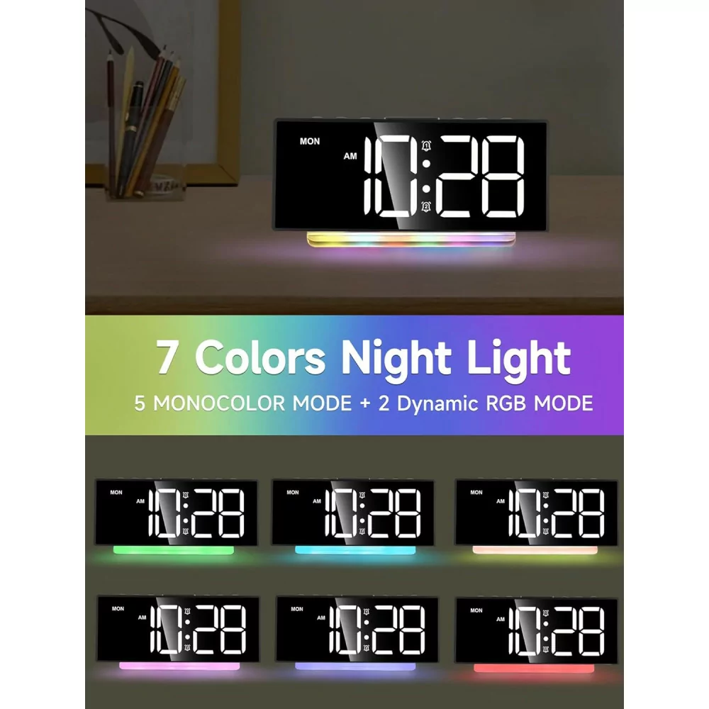 Cadmos Extra Loud Alarm Clock for Heavy Sleepers with 7-Color Night Light
