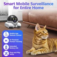 Caméra Robot Mobile Patrol Wi-Fi, Vision Nocturne, Audio Bidirectionnel, Surveillance Animaux/Personnes, 64GB