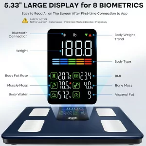 GE Smart Scale Bluetooth Body Weight & Health Monitor 500lbs Dark Blue