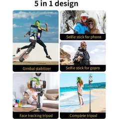 Stabilisateur AOCHUAN 4-en-1 pour smartphone, rotation 360°, suivi visage, télécommande sans fil - M1 Pro Noir