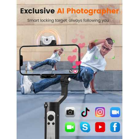 hohem iSteady V2S 3-Axis Smartphone Gimbal Stabilizer with AI Tracking, Fill Light, Portable & Foldable for Vlogging