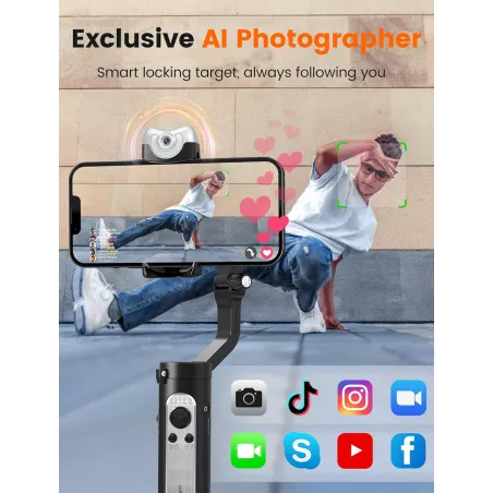 Stabilisateur Hohem iSteady V2S 3-Axes pour Smartphone avec Suivi IA, Lumière, Portable et Pliable