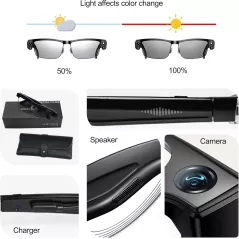 Lunettes AI avec Caméra 8MP, Traduction & Audio Open-Ear