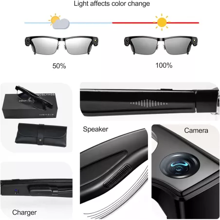 Lunettes AI avec Caméra 8MP, Traduction & Audio Open-Ear