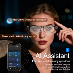 Lunettes AI Intelligentes avec Caméra 8MP, Traduction Temps Réel, Audio Open-Ear, Verres Photochromiques