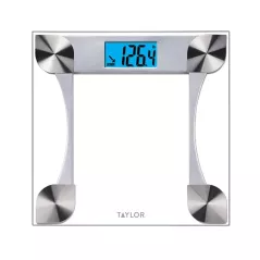 Pèse-personne numérique Taylor, mesure précise jusqu'à 200 kg, plateforme stable, fonction batterie, design clair