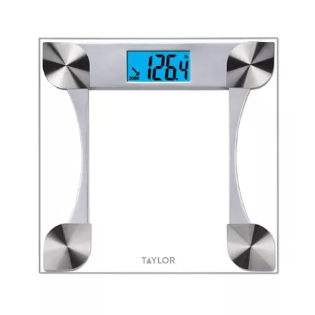 Pèse-personne numérique Taylor, mesure précise jusqu'à 200 kg, plateforme stable, fonction batterie, design clair