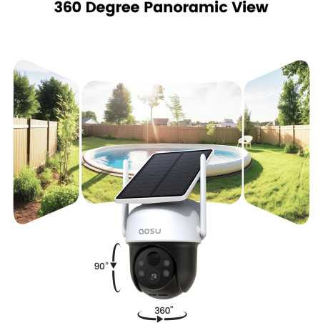 AOSU 2K Wireless Solar Security Camera Outdoor - 360° Panoramic, Human Auto Tracking, Color Night Vision