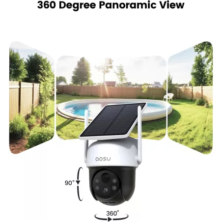 Caméra Solaire AOSU Extérieure Sans Fil 2K Vision Nuit Couleur Suivi Humain 360° Surveillance