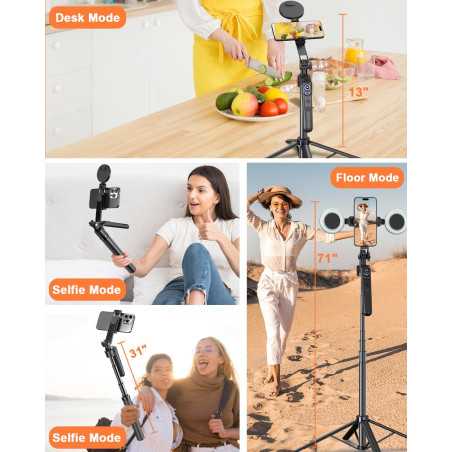 71” Auto Face Tracking Tripod for iPhone & Android with Light & Remote