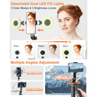 71” Auto Face Tracking Tripod with Light & Remote for iPhone, Android, GoPro – 360° Rotating Stand