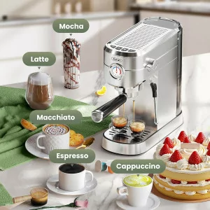 Gevi 20 Bar Espresso Maker with Milk Frother - Stainless Steel Coffee Machine