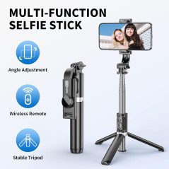 Selfie Stick Trépied Tout-en-Un Portable avec Télécommande