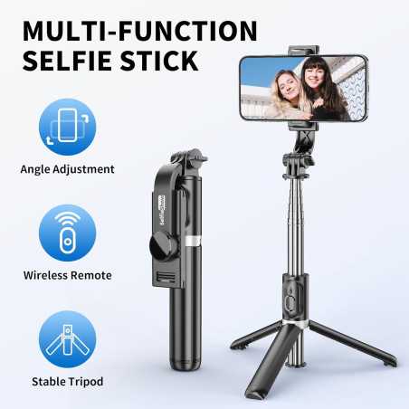 All-in-One Extendable Selfie Stick Tripod with Wireless Remote - Compatible with iPhone & Samsung