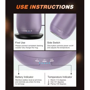 Self Heating Coffee Mug T2 - 16oz Smart Mug, 150 Min Battery, No App