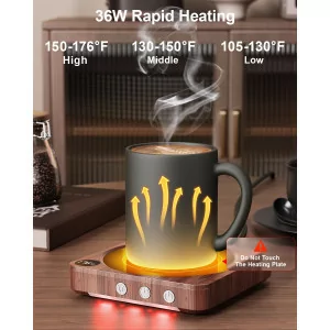 36W Mug Warmer with Temp Display & Auto Shut Off – Wood Coffee Warmer