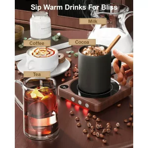 36W Mug Warmer with Temp Display & Auto Shut Off – Wood Coffee Warmer