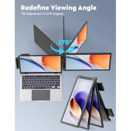 Écran Portable 14 FHD IPS Dual Screen Extender pour Laptop 14-16, USB-C/HDMI, Plug & Play