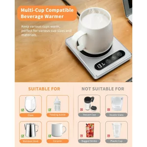 Maestri Coffee Mug Warmer with 4 Temps, Timer & Auto Shut-Off - Silver