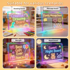 Tableau Lumineux LED 16, 8 Couleurs, 6 Modes, 13 Effets, 7 Marqueurs, Cahier de Traçage - Jouet Enfants 3+