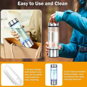 Upgrade Hydrogen Water Bottle - Portable 420ml Ionizer with SPE PEM Tech