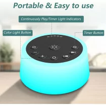 Color Noise Sound Machine with 10 Colors Night Light & 25 Soothing Sounds