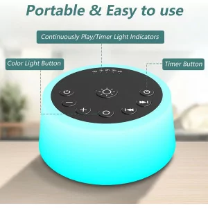 Color Noise Sound Machine with 10 Colors Night Light & 25 Soothing Sounds