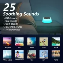Color Noise Sound Machine with 10 Colors Night Light & 25 Soothing Sounds