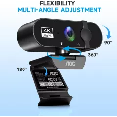 Webcam AOC 4K PC avec Microphone et Suppression de Bruit