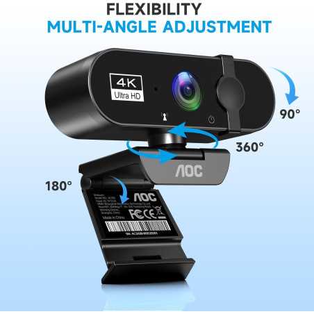 Webcam AOC 4K PC avec Microphone et Suppression de Bruit