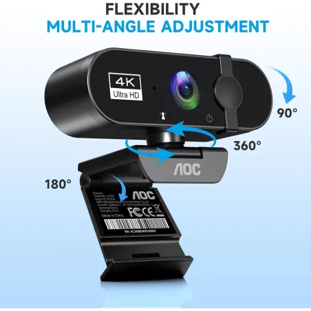 Webcam AOC 4K PC avec Microphone et Suppression de Bruit